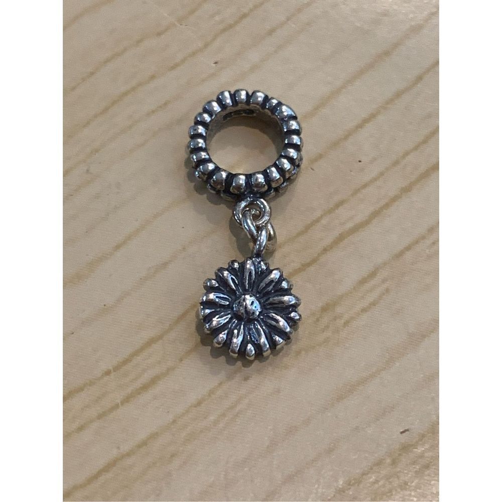 .925 Flower Dangling From Ornate Ring Sterling Silver Jewelry Charm #Garden